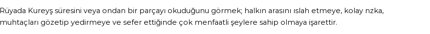 Molla Cami'ye Göre Rüyada Kureyş Suresi Görmek